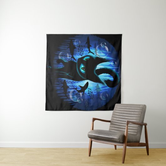Aquaticat - Surreal Cat in Deep Ocean Fantasy Wandkleed (In Situ (horizontaal))