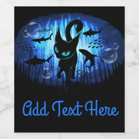 Aquaticat - Surreal Cat in Deep Ocean Fantasy Wijn Etiket (Enkel label)