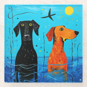 "Aquatisch Duo van Vreugde" - Surrealistische Kle Glazen Onderzetter