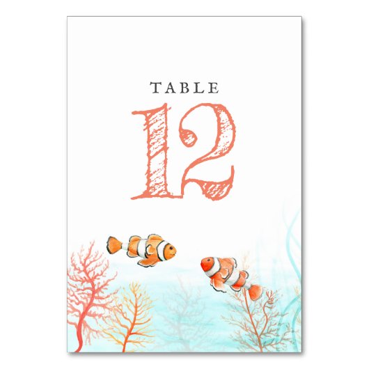 Aquatische bruiloft koraal en clownvis waterverf kaart