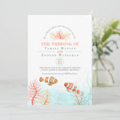 Aquatische bruiloft koraal en clownvis waterverf kaart (Staand voorkant)