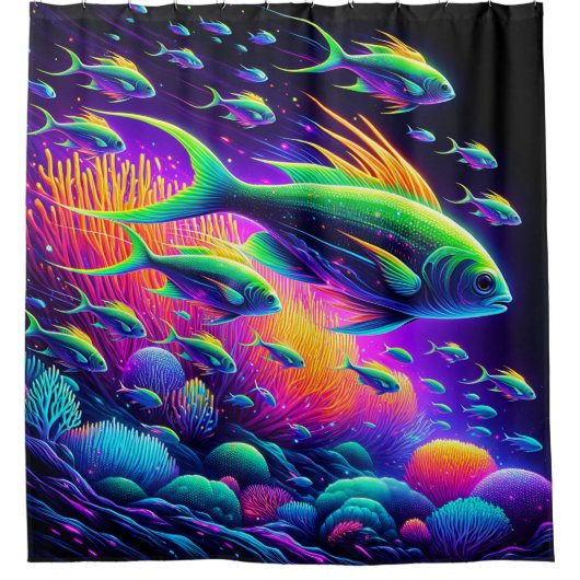 Aquatische dans: Neon Serenity Curtain Douchegordijn (Voorkant)