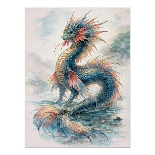 Aquatische Draak Mistige Wateren Perfect Poster (Voorkant)