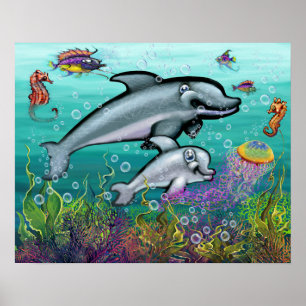 Aquatische Fantasecedenten met dolfijnen Poster