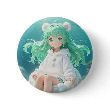 Aquatische Munt: Kawaii Meisje in Witte Hoodie op