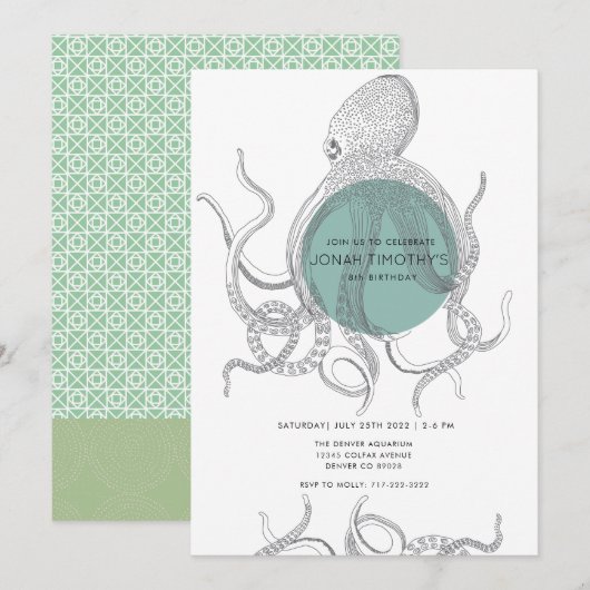 Aquatische octopus | Verjaardag Uitnodigen Kaart (Voorkant / Achterkant)