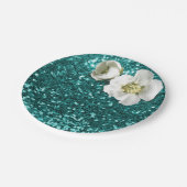 Aquatische Smaragd Bloemen Witte Jasmijn Glitter Papieren Bordje (Gekanteld)