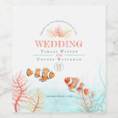 Aquatische tropische oceaan bruiloft waterverf wijn etiket (Enkel label)