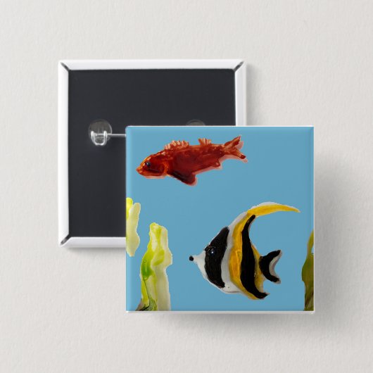 Aquatische vis vierkante button 5,1 cm (Voorkant /achterkant)