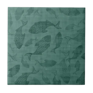 Aquatische Vissen Sablone Kunst Teal Bokeh Patroon Tegeltje