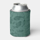 Aquatische Vissen Sjabloon Kunst Teal Bokeh Patroo Blikjeskoeler (Blikje Voorkant)