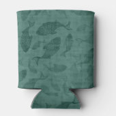 Aquatische Vissen Sjabloon Kunst Teal Bokeh Patroo Blikjeskoeler (Achterkant)