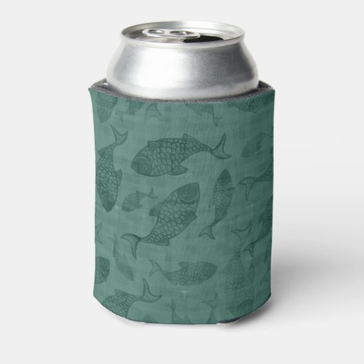 Aquatische Vissen Sjabloon Kunst Teal Bokeh Patroo Blikjeskoeler (Blikje Achterkant)