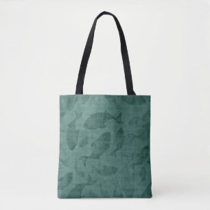 Aquatische vissen sjabloon kunst Teal bokehpatroon Tote Bag