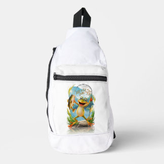 Aquatische vriendschap: Kikker met Vis op Water Sling Bag