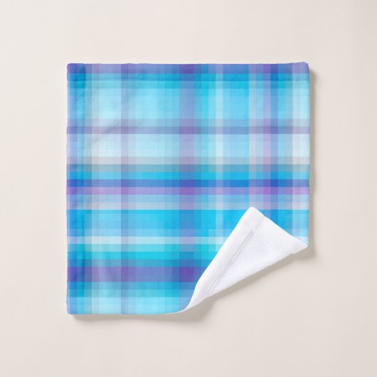 AquaTurquoise geruit patroon badhanddoek set Bad Handdoek (Wasdoekje)