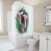 *~* AR12 Kunststof Floral Calla Lily Coral Green Douchegordijn (In situ)