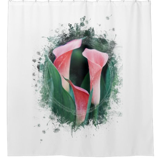 *~* AR12 Kunststof Floral Calla Lily Coral Green Douchegordijn (Voorkant)