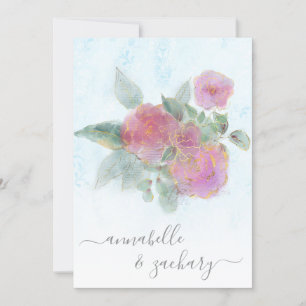 *~* AR12 QR Damask RSVP Rose Bouquet Wedding Invi Kaart