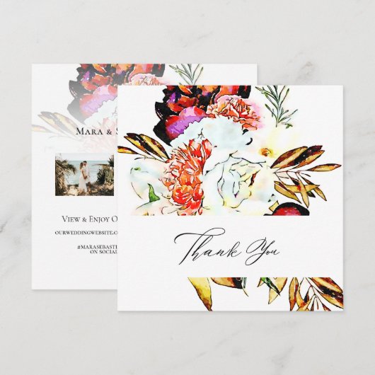 *~* AR15 Bloem - QR FOTO Elegant Artsy Wedding Bedankkaart (Voorkant / Achterkant)