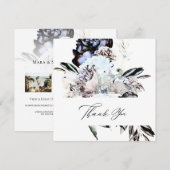 *~* AR15 Floral - QR FOTO Blue Artsy Wedding Bedankkaart (Voorkant / Achterkant)