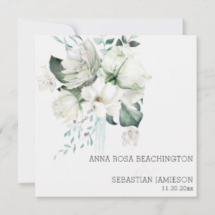 *~* AR15 - White Floral Bouquets - QR RSVP Wedding Kaart