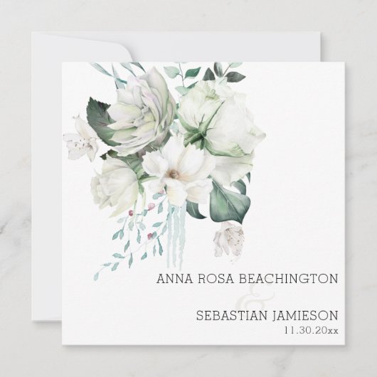 *~* AR15 - Witte bloemen boeketten QR RSVP bruilof Kaart (Voorkant)
