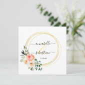 *~* AR21 QR RSVP Gold Cicles Flowers WEDDING I Inv Kaart (Staand voorkant)