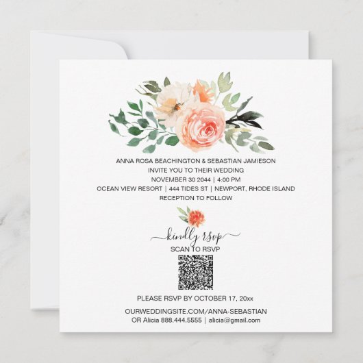 *~* AR21 QR RSVP Gold Cicles Flowers WEDDING I Inv Kaart (Achterkant)