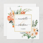 *~* AR21 QR RSVP Gold Glitter Flowers WEDDING Kaart (Voorkant / Achterkant)