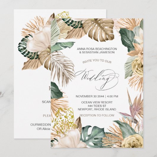 *~* AR21 QR RSVP Oerwoud Leopard Botanische WEDDIN Kaart (Voorkant / Achterkant)