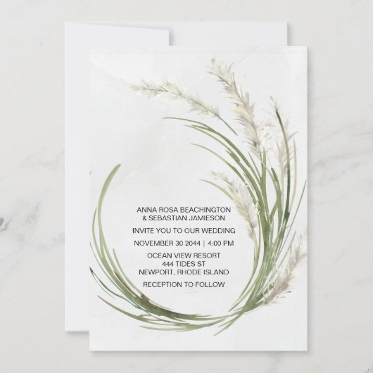 *~* AR21 QR RSVP Pampas Grass Botanical WEDDING Kaart (Voorkant)