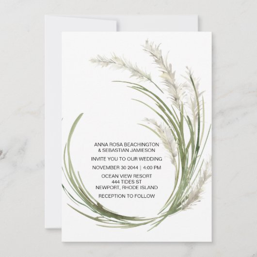 *~* AR21 QR RSVP Pampas Grass Planten WEDDING Kaart (Voorkant)