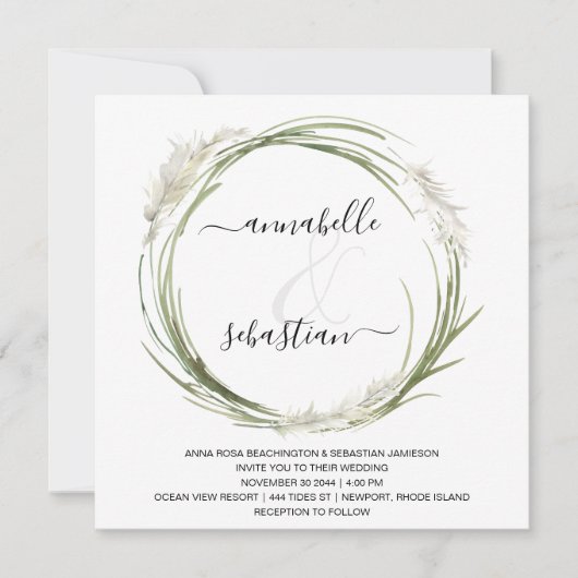 *~* AR21 QR RSVP Pampas Grass WEDDING Kaart (Voorkant)