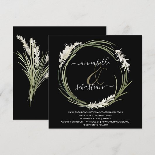 *~* AR21 RSVP Pampas Grass QR WEDDING Kaart (Voorkant / Achterkant)