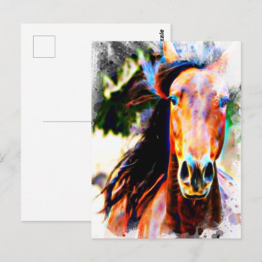 *~* AR22 Bold Horse Artistic Equine Artsy Print Briefkaart (Voorkant / Achterkant)