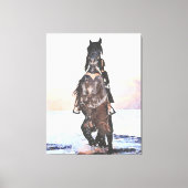 *~* AR22 Waterverf Vrouw Paard Strand Paardachtige Canvas Afdruk (Voorkant)