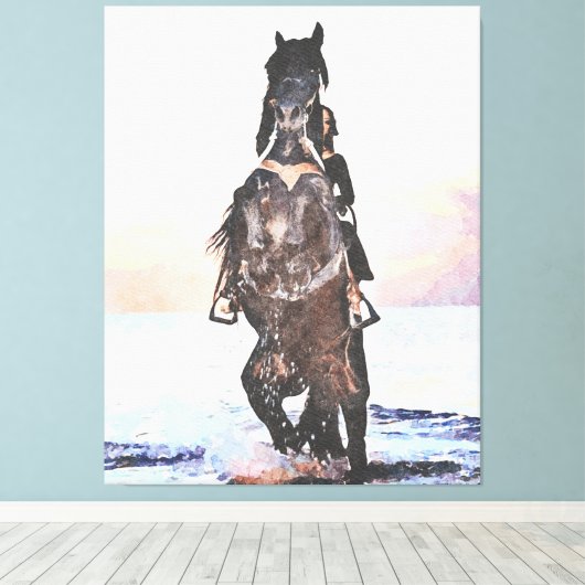*~* AR22 Waterverf Vrouw Paard Strand Paardachtige Canvas Afdruk (Insitu (Houten vloer))
