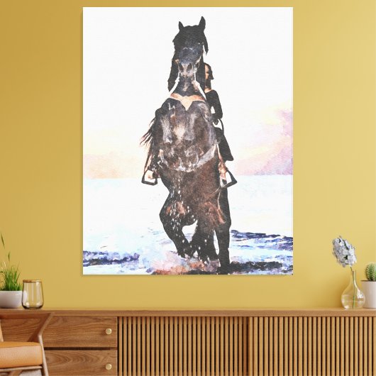 *~* AR22 Waterverf Vrouw Paard Strand Paardachtige Canvas Afdruk (Insitu (Woonkamer))