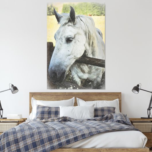 *~* AR22 Wit Paard over Omheining Equine Canvas Afdruk (Insitu (Slaapkamer))