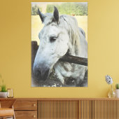 *~* AR22 Wit Paard over Omheining Equine Canvas Afdruk (Insitu (Woonkamer))