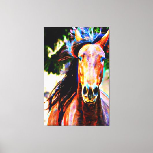 *~* AR22 Zwart Mane Paard Paard Paardenkunst Canva Canvas Afdruk (Voorkant)