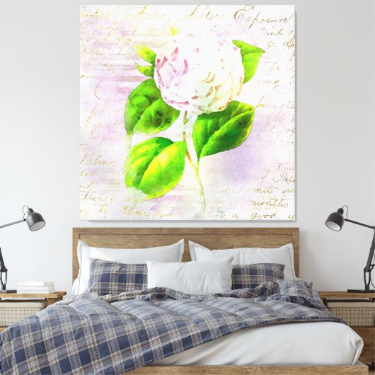 ** AR23 Floral Old Handwriting  Victoriaans Canvas Afdruk (Insitu (Slaapkamer))