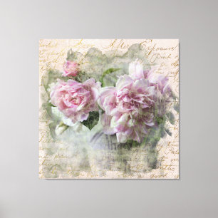 ** AR23 Floral Peony Handwriting Victoriaans Canvas Afdruk