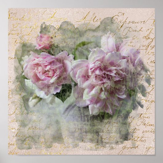 ** AR23 Floral Peony Handwriting  Victoriaans Poster (Voorkant)