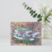 ** AR23 Monet Lily Pads Pond Glitter  Briefkaart (Staand voorkant)
