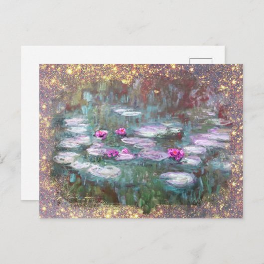 ** AR23 Monet Lily Pads Pond Glitter Briefkaart (Voorkant / Achterkant)