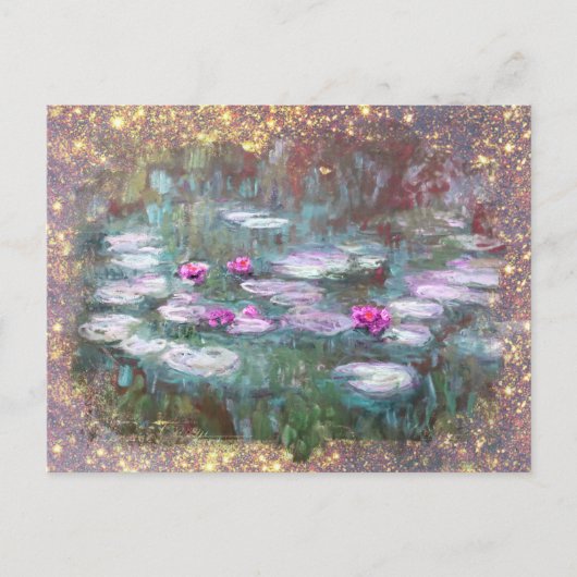 ** AR23 Monet Lily Pads Pond Glitter  Briefkaart (Voorkant)