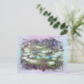 ** AR23 Monet Lily Pads Pond Old Gold Handwriting Briefkaart (Staand voorkant)