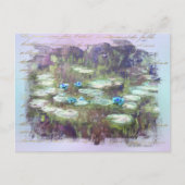 ** AR23 Monet Lily Pads Pond Old Gold Handwriting Briefkaart (Voorkant)